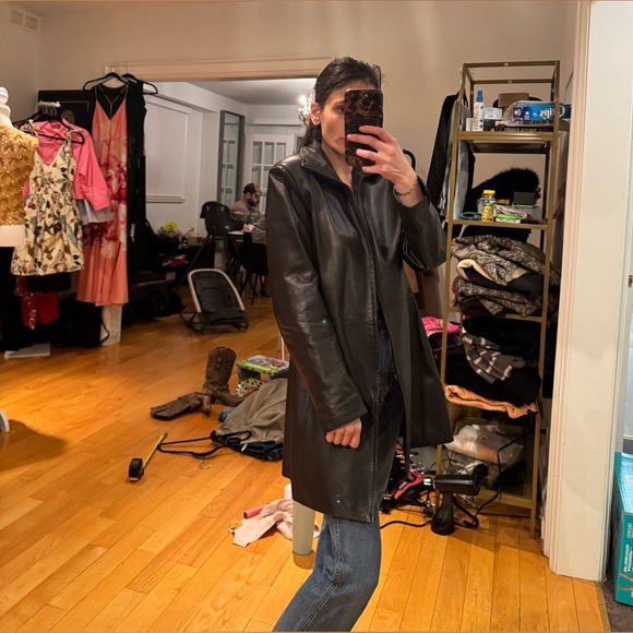 Vintage handmade Giotto Italy Black Leather Zip Coat Tailored Runway Jacket 46 - Picture 3 of 12